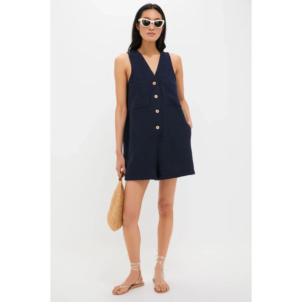 Tuckernuck Sleeveless Button Front Romper Navy Size S NWT